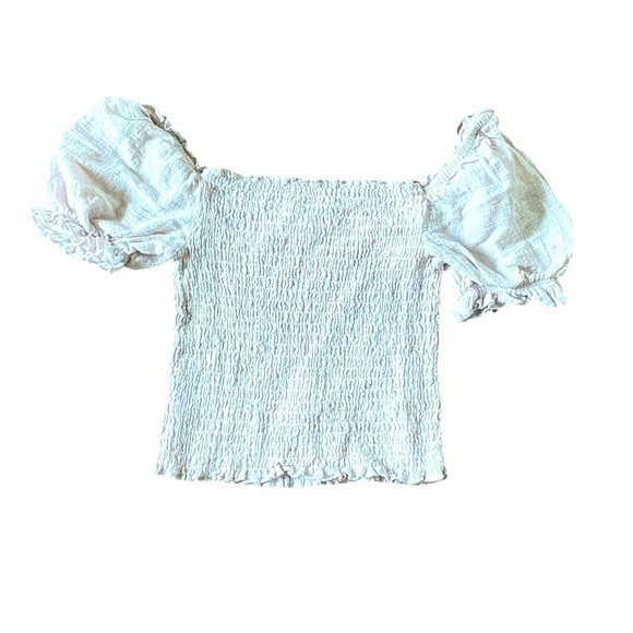 {One Clothing} fitted elastic peasant puffy sleeve crop top - Picture 1 of 7